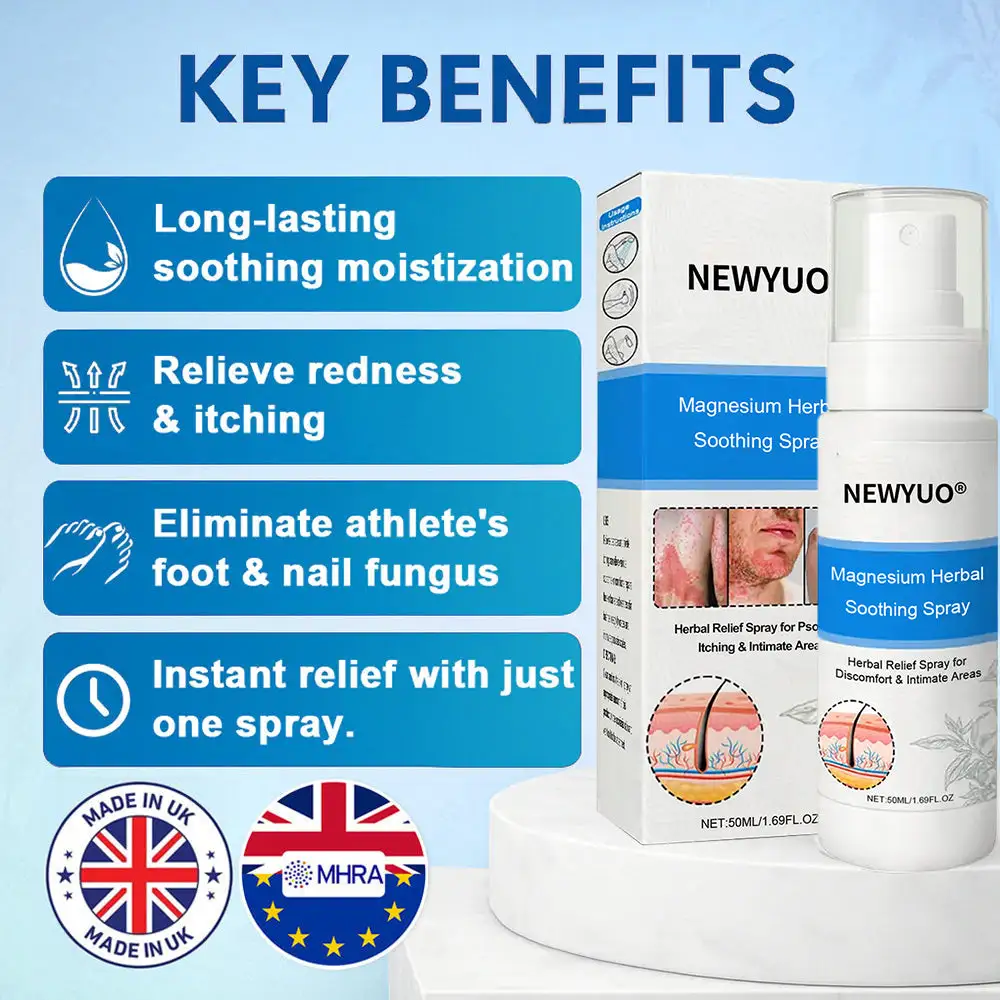 💥 Psoriasis, Eczema, or Genital Itch? Newyuo® Magnesium Herbal Spray Clears It All — MHRA Approved Formula!